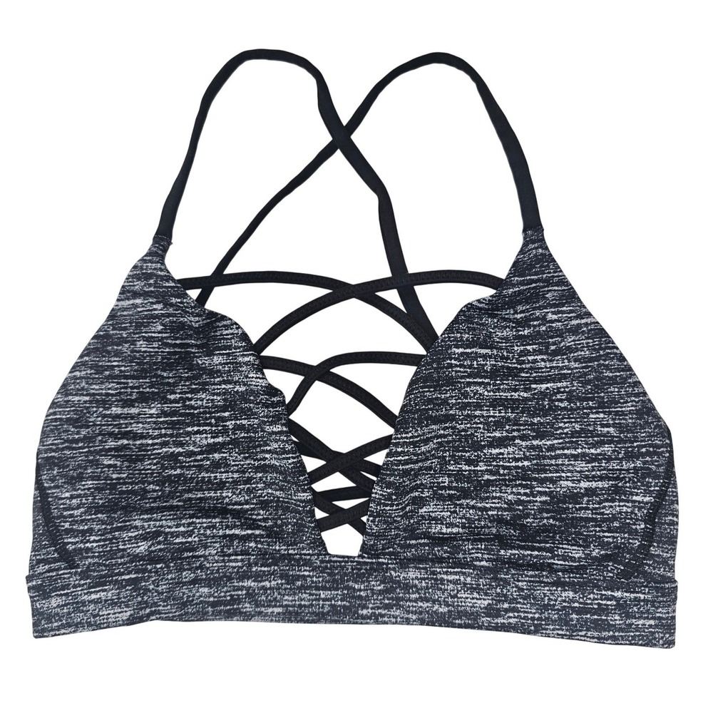 Victoria Sport Black Grey Heathered Strappy Sports‎ Bra XS Racerback Gym Workout